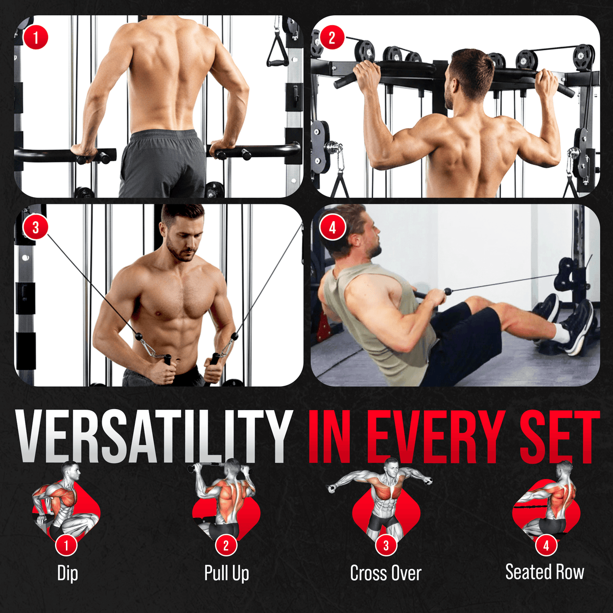 Strongway Cable Crossover Machine with Weights (177KG) and Pull Up Bar