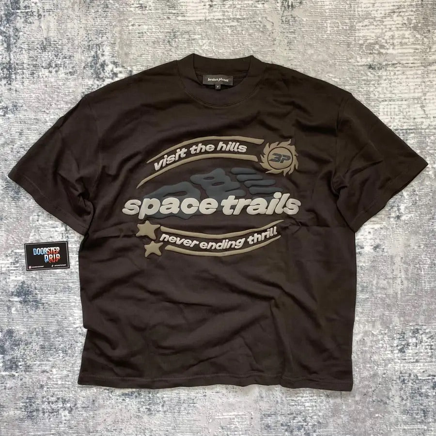 Broken Planet Space Trails T Shirt Mocha Brown