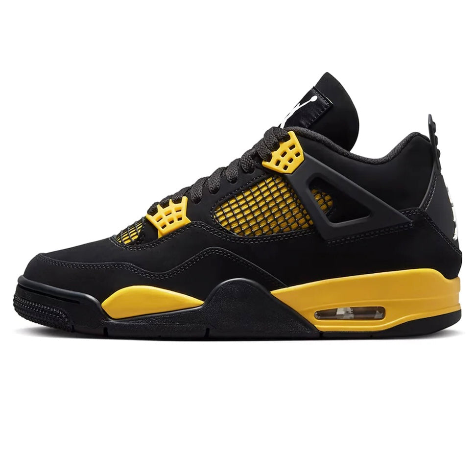 The Air Jordan 4 Retro 'Thunder' 2023 features a smooth black nubuck base contrasted by thunder yellow tones. Perfect for Men, this retro vibes J4 Yellow Thunder is available in UK7 - UK11 and fits true to size. Super comfortable and 100% authentic, we can understand the huge demand for these 2023 Thunder Yellow Jordan 4s. Shop them now at DoorstepDrip!