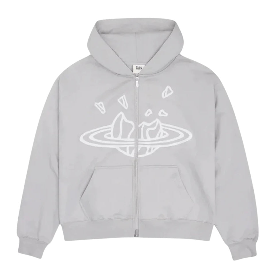 Broken planet market grey zip up hoodie white planet genuine bpm clothing online