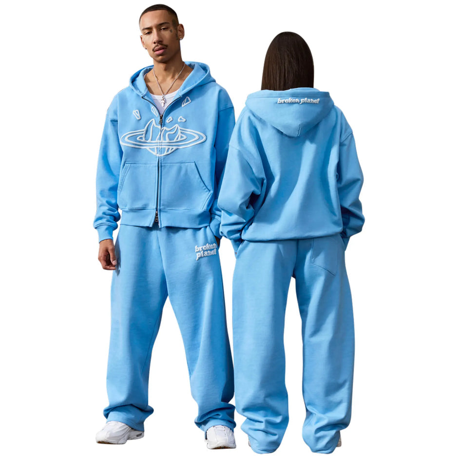 Broken Planet Zip Up Hoodie Light Blue