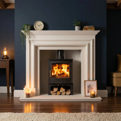 Mazona Warwick Widescreen 5kW Multifuel Woodburning Stove, With Log Store, Freestanding, Eco Design Approved, Defra Approved