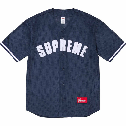 Supreme Ultrasuede Mesh Baseball Jersey Navy