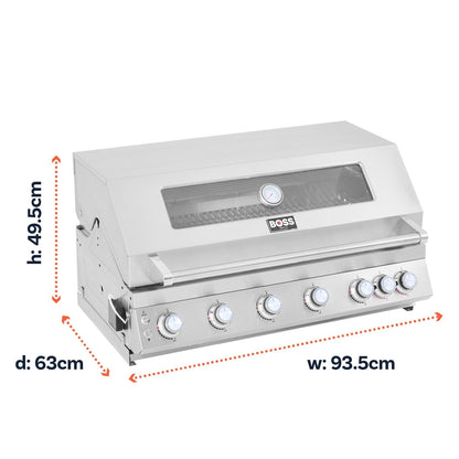 Boss Grill 6 Burner Built-In Gas BBQ - Stainless Steel