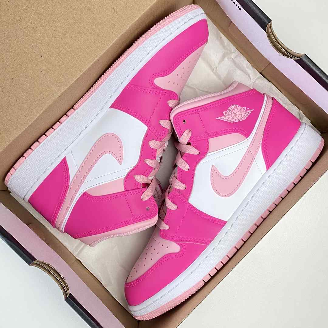 Air Jordan 1 Mid Fierce Pink White GS New Authentic DoorstepDrip