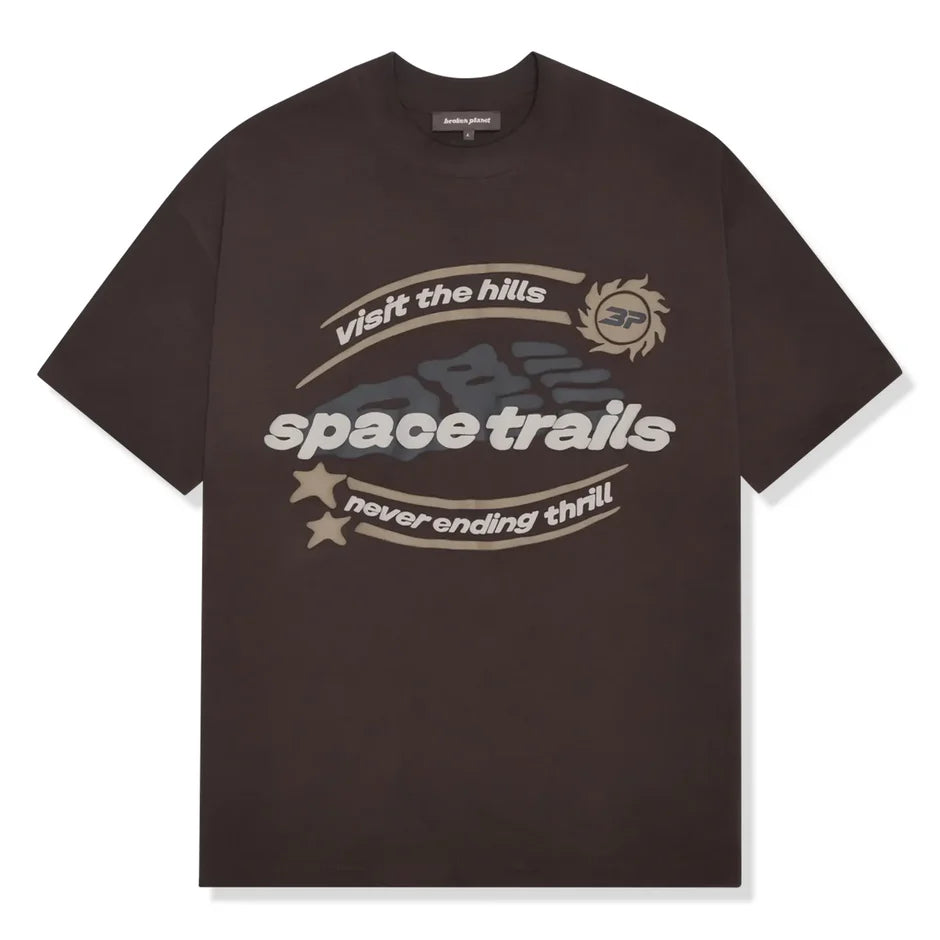 broken planet space trails t shirt mocha brown