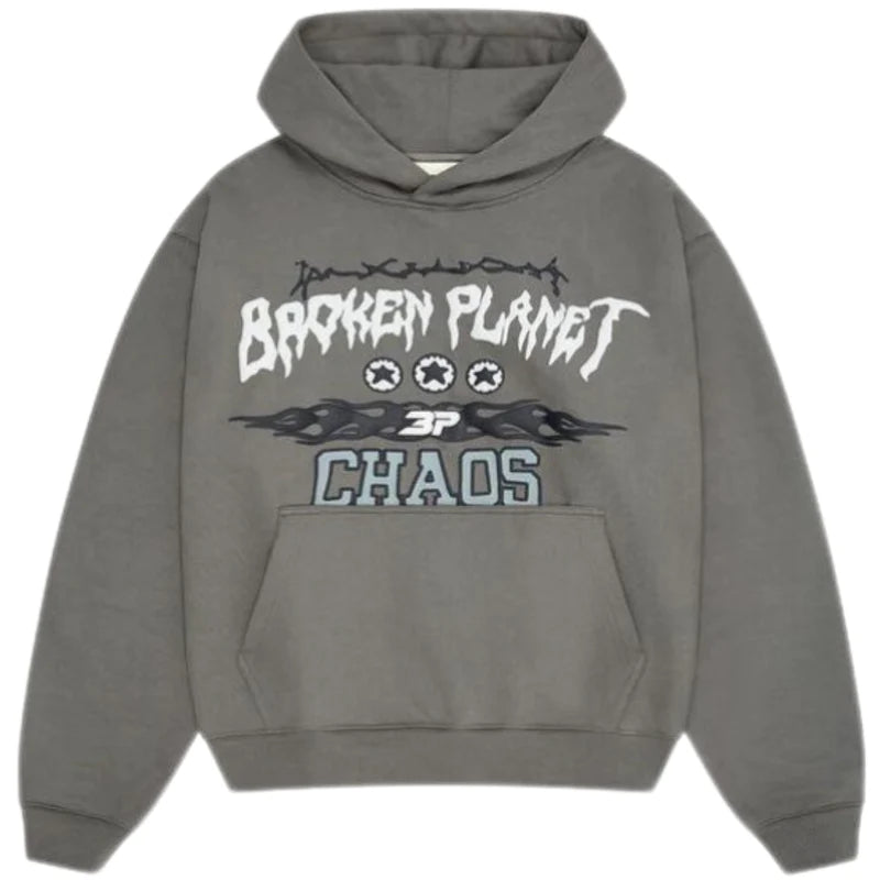 broken planet chaos grey hoodie