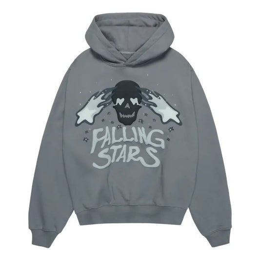 broken planet falling stars hoodie dark grey