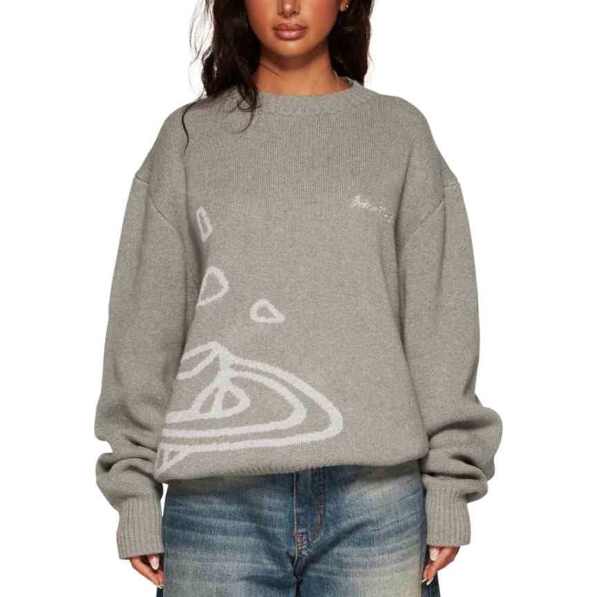 broken planet market knit sweater heather grey womens