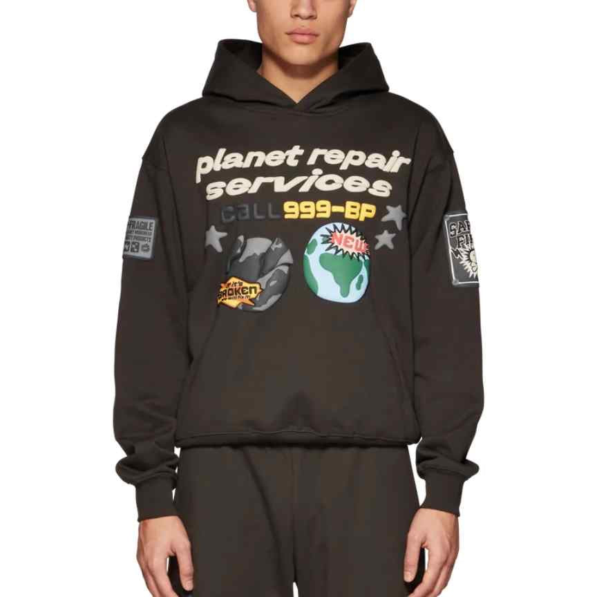 broken planet market planet repair services soot black hoodie mens