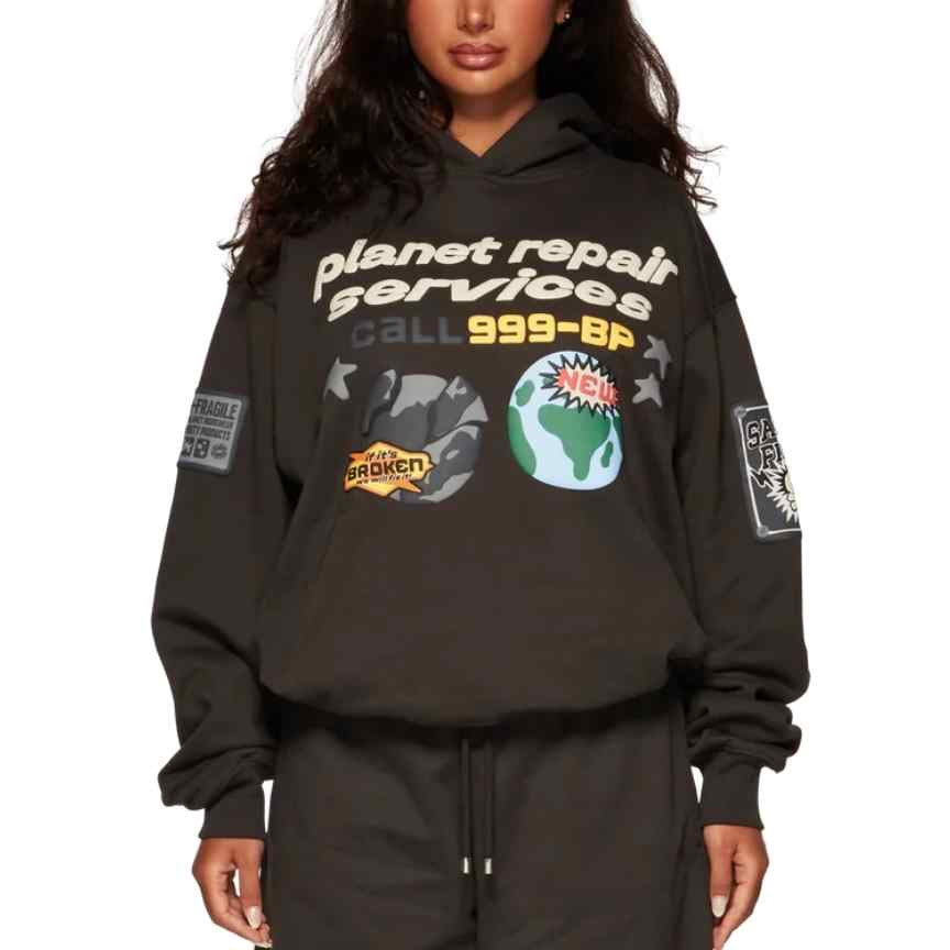 broken planet market planet repair services soot black hoodie womens