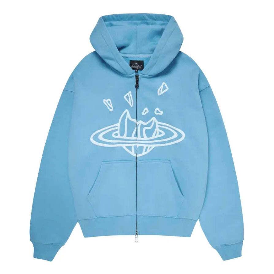 broken planet zip up hoodie light blue