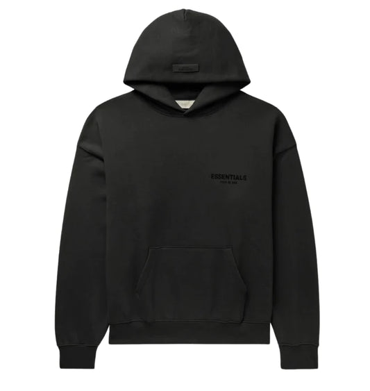 fear of god essentials hoodie black stretch limo ss22