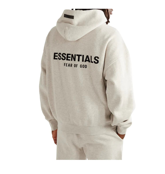 fear of god essentials hoodie light heather oatmeal