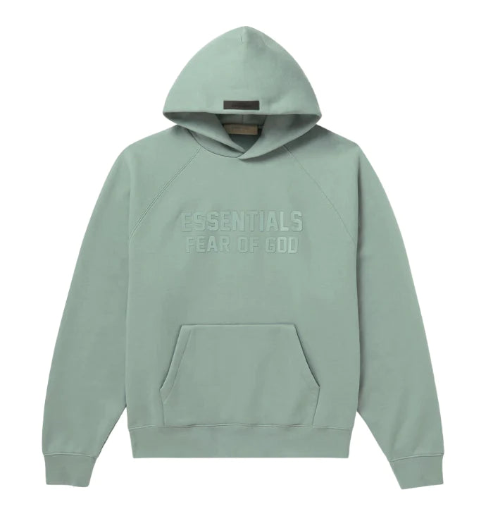 fear of god essentials hoodie sycamore green ss23