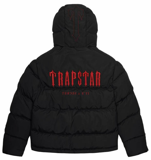infrared trapstar puffer coat black red decoded hooded jacket 2.0 mens uk