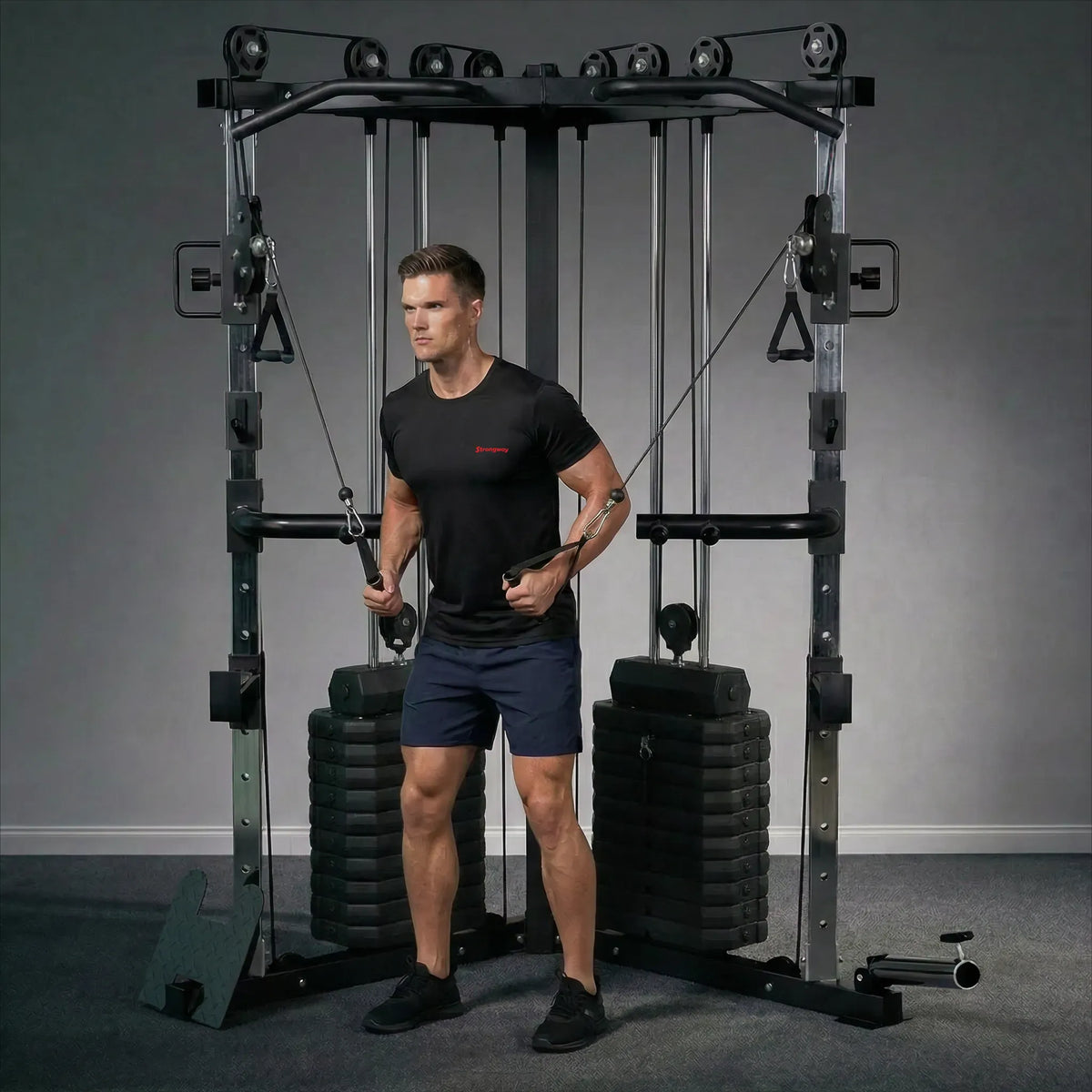 Strongway Cable Crossover Machine with Weights (177KG) and Pull Up Bar