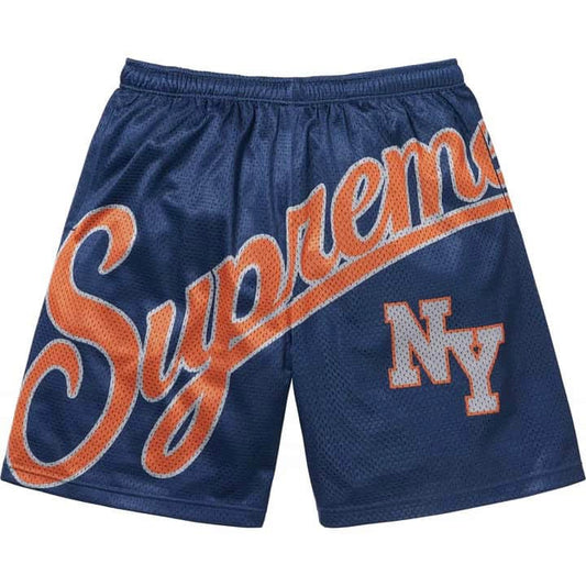 supreme big script mesh shorts blue navy mens ss24