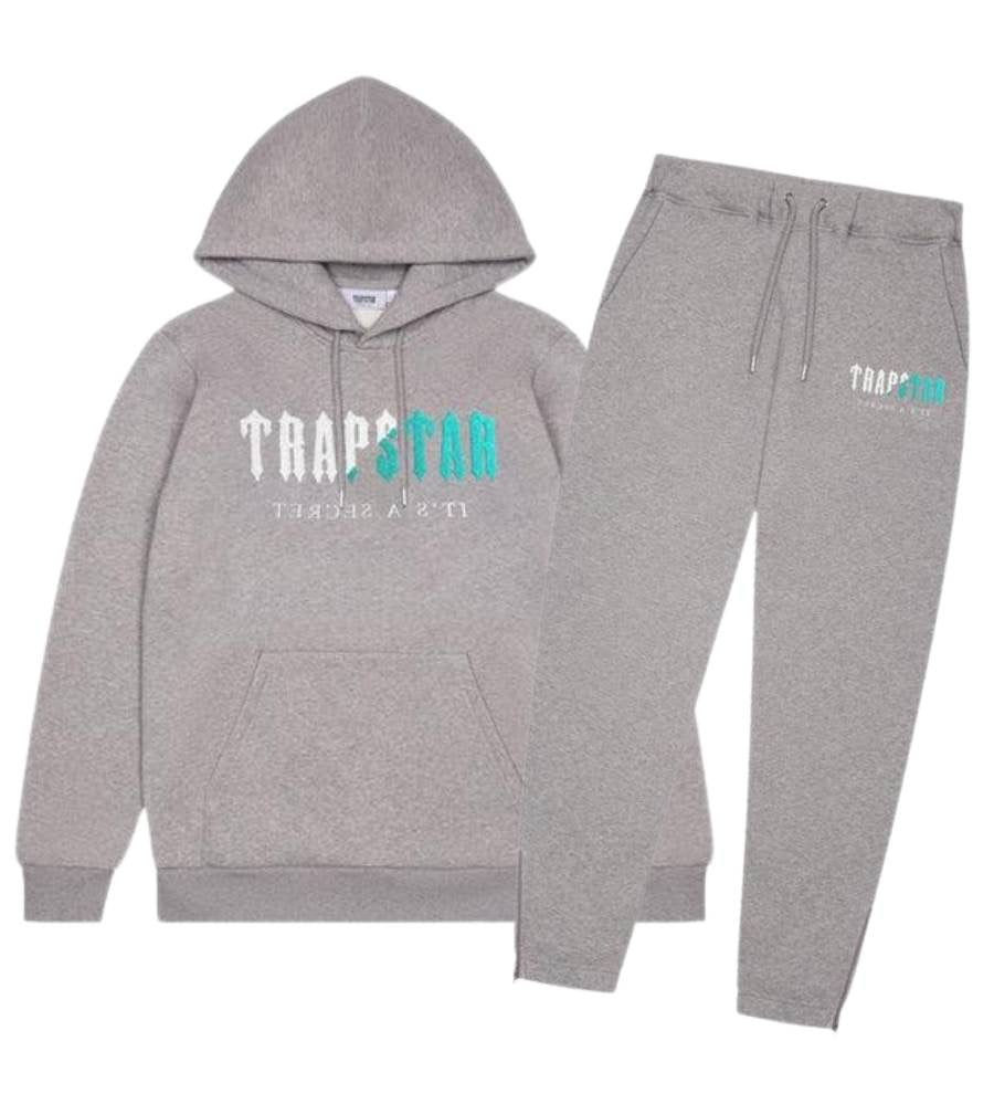 trapstar chenille decoded hooded tracksuit grey teal