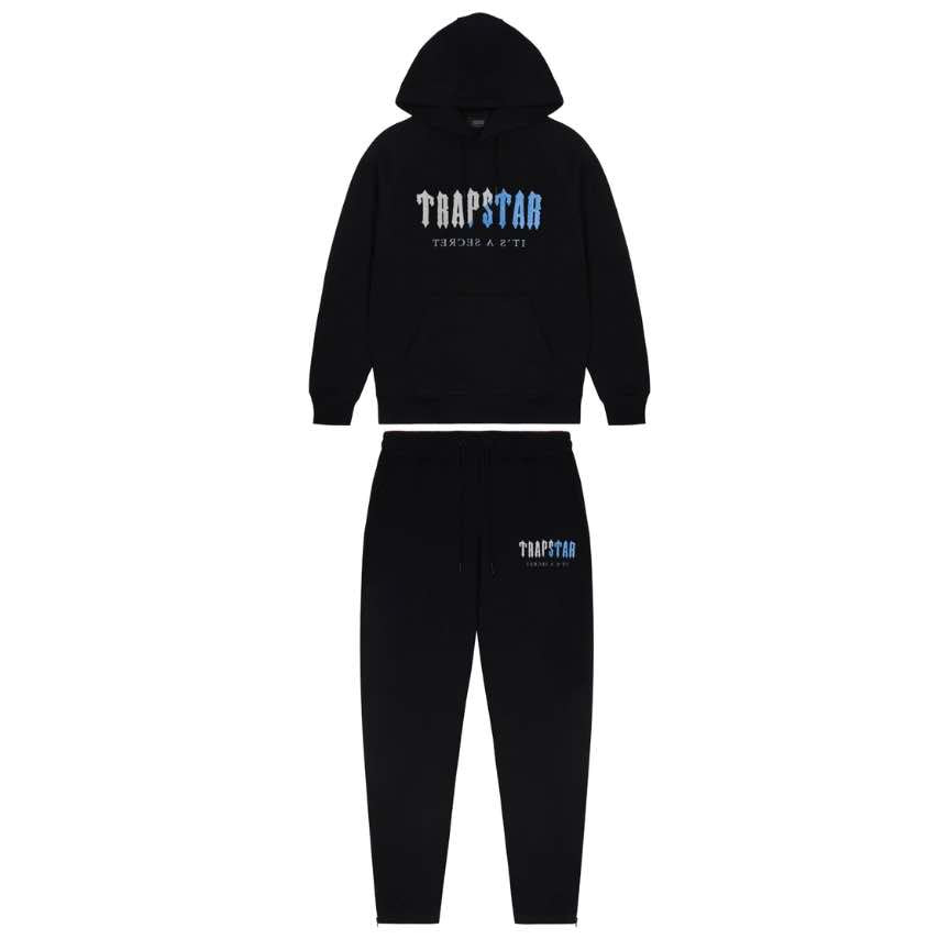 trapstar decoded chenille hooded tracksuit black ice