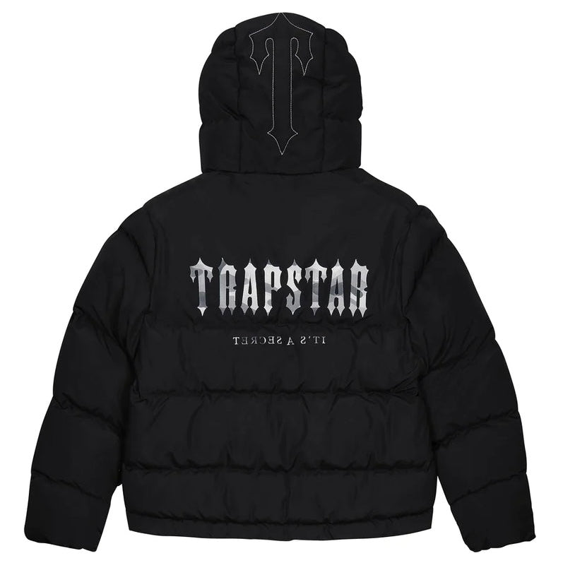 trapstar decoded hooded puffer jacket black camo 2.0