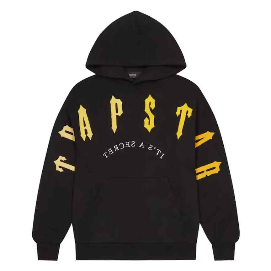 trapstar irongate arch chenille 2.0 hoodie black yellow