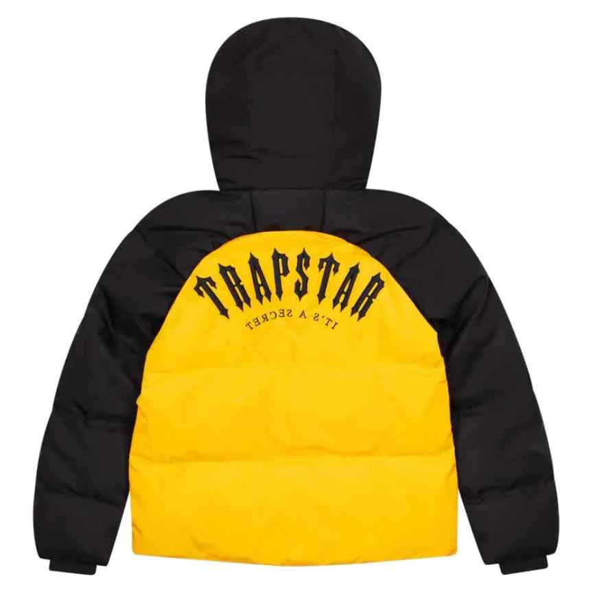 trapstar irongate arch puffer jacket aw23 yellow black mens authentic trapstar coats