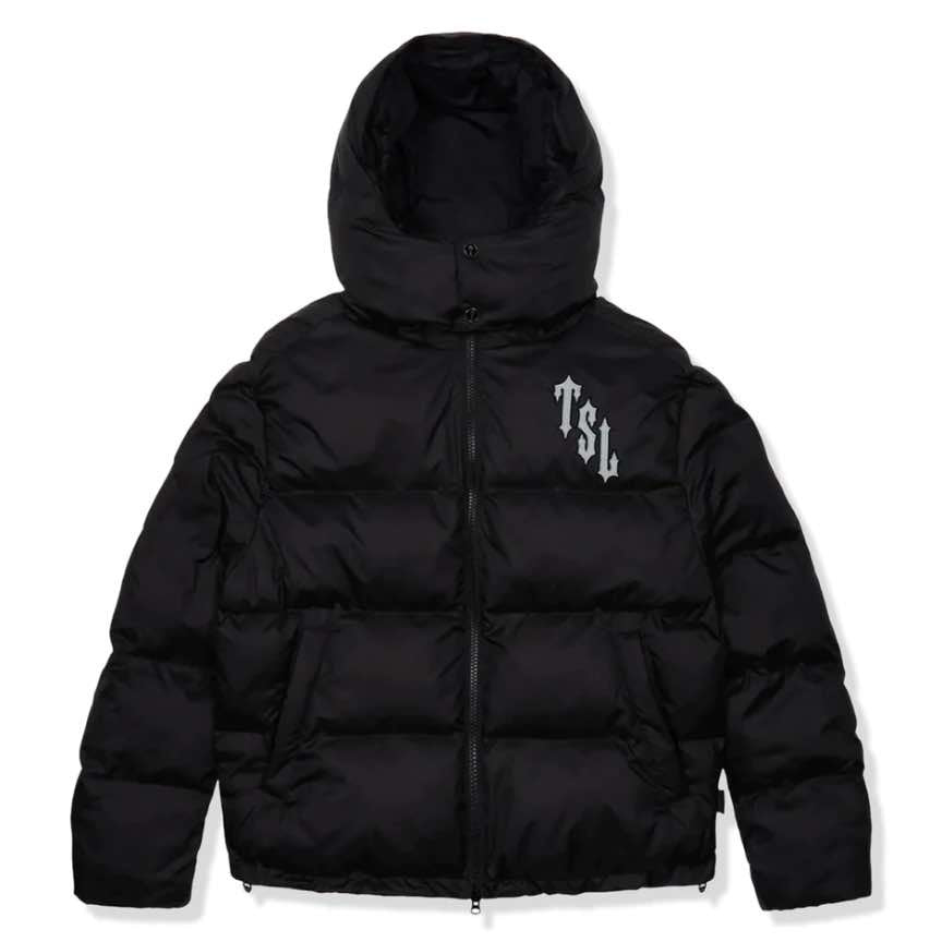 trapstar shooters hooded puffer jacket black