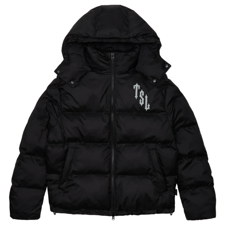 trapstar shooters hooded puffer jacket black reflective