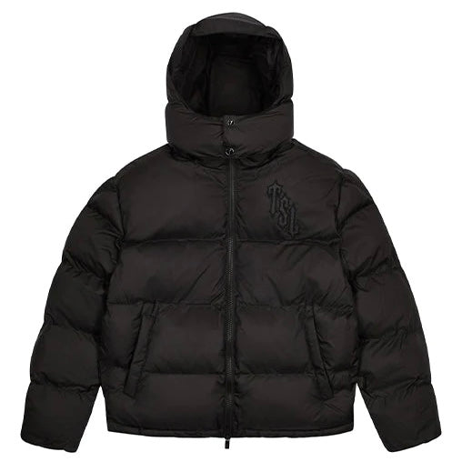 trapstar shooters hooded puffer jacket blackout reflective