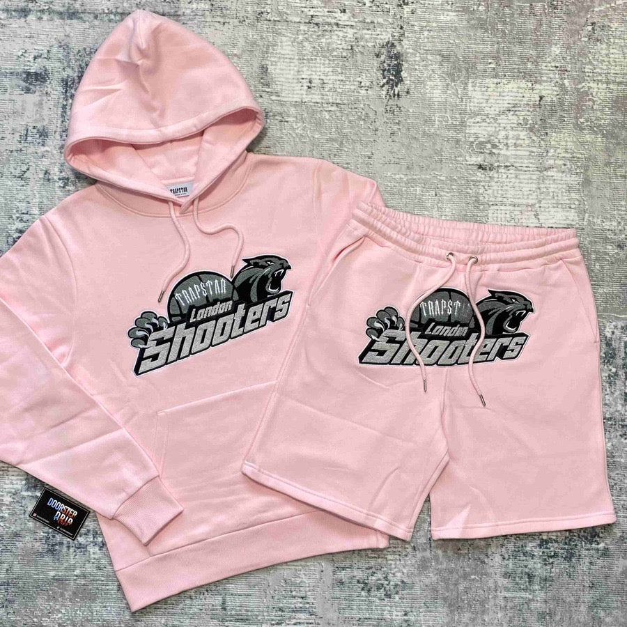 trapstar shooters hoodie shorts set pink