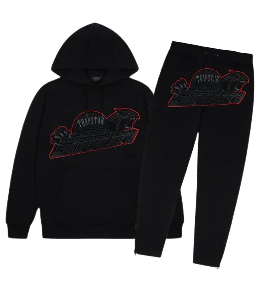 trapstar shooters tracksuit black red