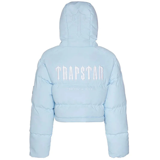 trapstar womens decoded hooded puffer jacket 2.0 ice blue